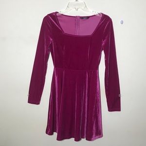 Spring Barbie Pink Velvet dress XS S SHEIN fit and flare mini dress square neck